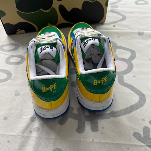 Bapesta Sk8 Dunk Yellow-Green Patent Leather Sports Casual Sneakers - Picture 7 of 8